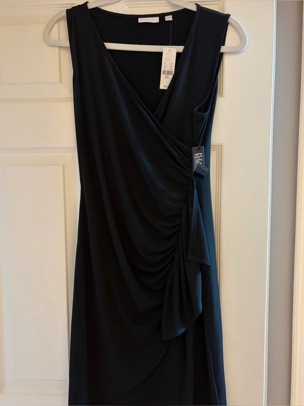 New York & Company Black Sleeveless Faux-Wrap Midi Dress